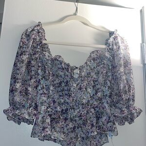 ASTR The Label Puff-Sleeve Purple Blouse